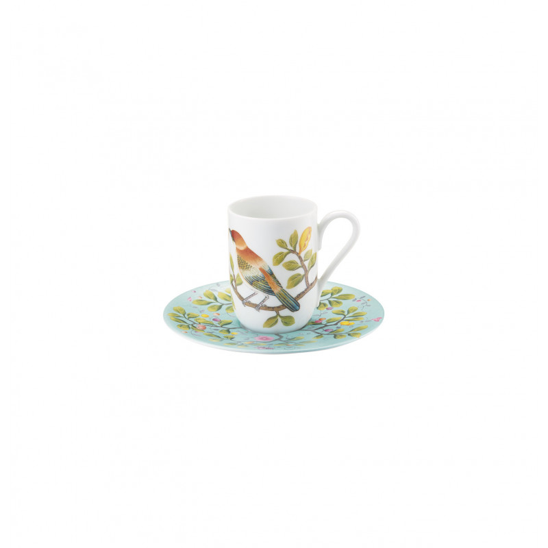 Expresso cup white background and saucer turquoise background 4.06 oz with round