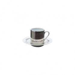 Coffee cup platinum mirror and saucer Béatrice rose 4.4 oz with round gift box (
