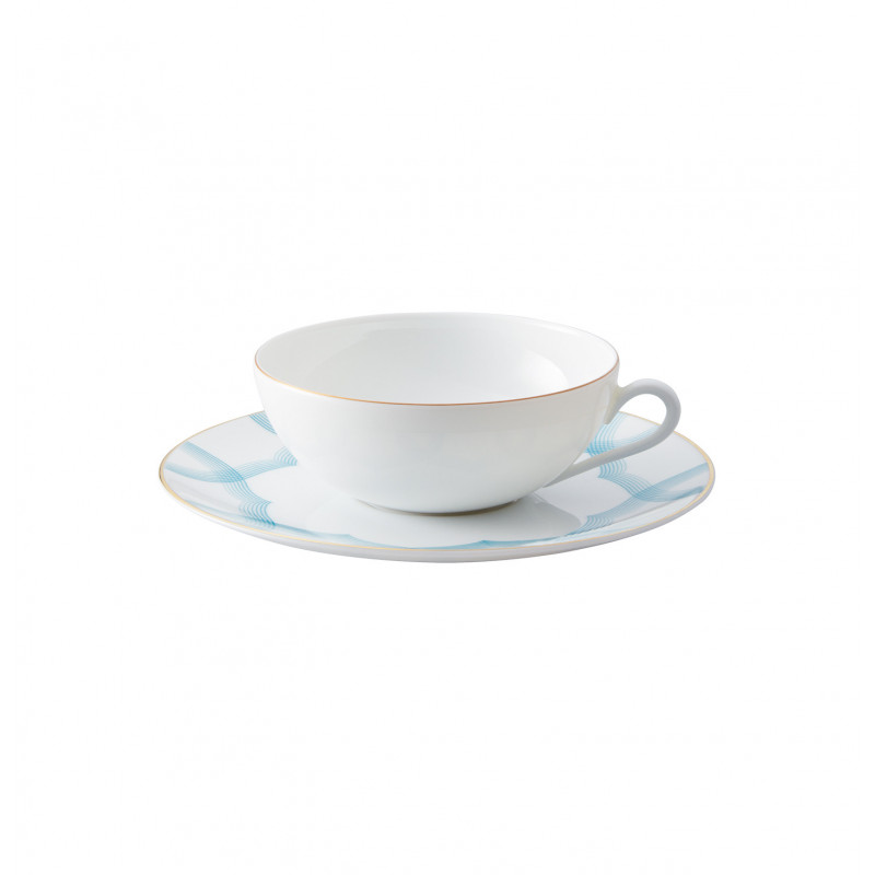 Tea cup extra Monceau gold and saucer Aura azure 7.44 oz with round gift box (22