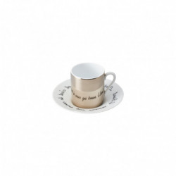 Coffee cup platinum mirror and saucer customized 4.4 oz with round gift box (13 