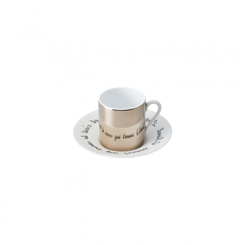 Coffee cup platinum mirror and saucer customized 4.4 oz with round gift box (13 