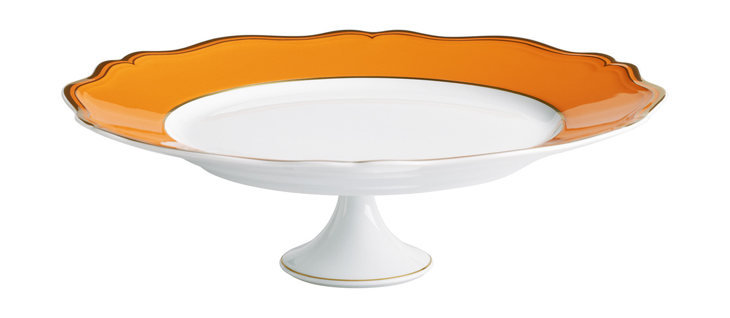 Assiette plate 31 cm en porcelaine - MAZURKA OR fond Orange - Raynaud