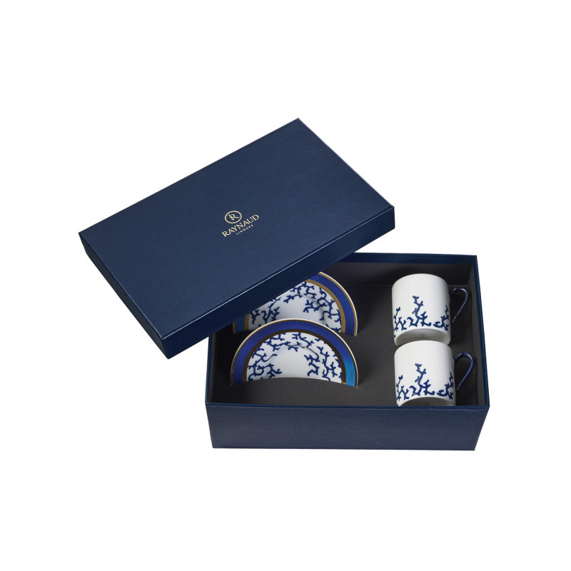 Coffret 2 tasses et soucoupes 5,6 cm en porcelaine - Cristobal Marine -  Raynaud