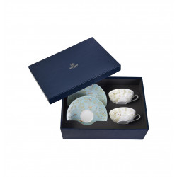 Gift box 2 sets tea extra (white cups and turquoise saucers) 7.44 oz (22 cl)